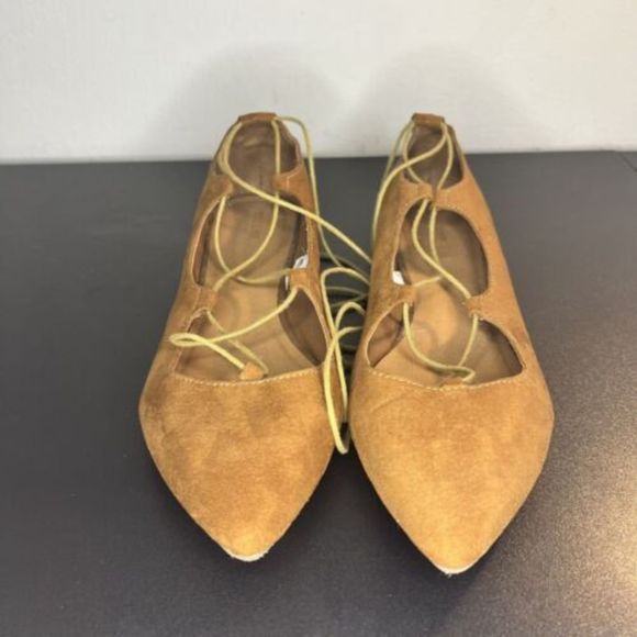 Mossimo Supply Co. Tan Camel Suede Flats Women's Size 10 Pointed Toe Lace Up - Picture 2 of 16